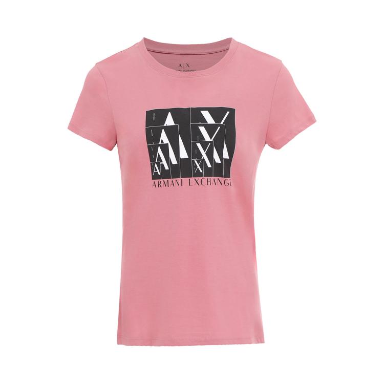 Armani Exchange 【纯棉】女士印花logo舒适圆领套头休闲t恤衫 In Pink