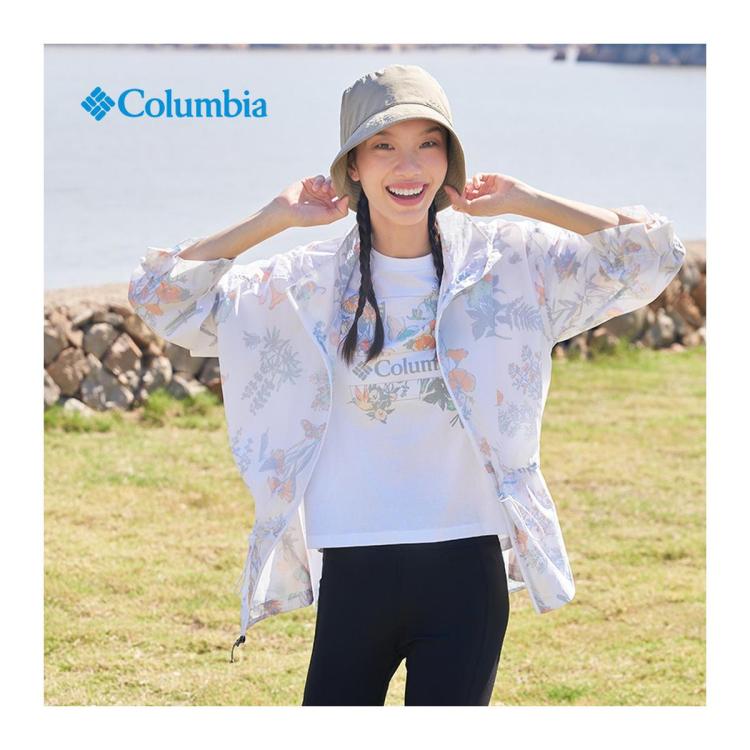 Columbia 舒适防风透气防晒女子户外春夏运动皮肤衣荷叶袖可爱外套风衣 In White