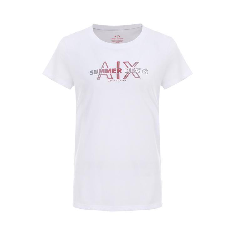 Armani Exchange 【纯棉】女士舒适字母logo显瘦圆领休闲t恤衫 In White