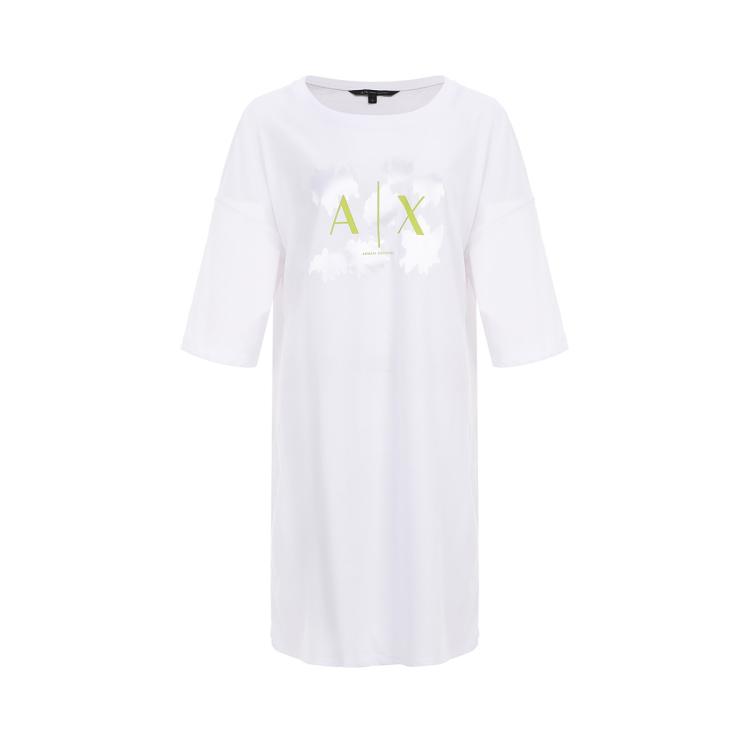Armani Exchange 【纯棉】女士字母logot恤式圆领休闲连衣裙 In White