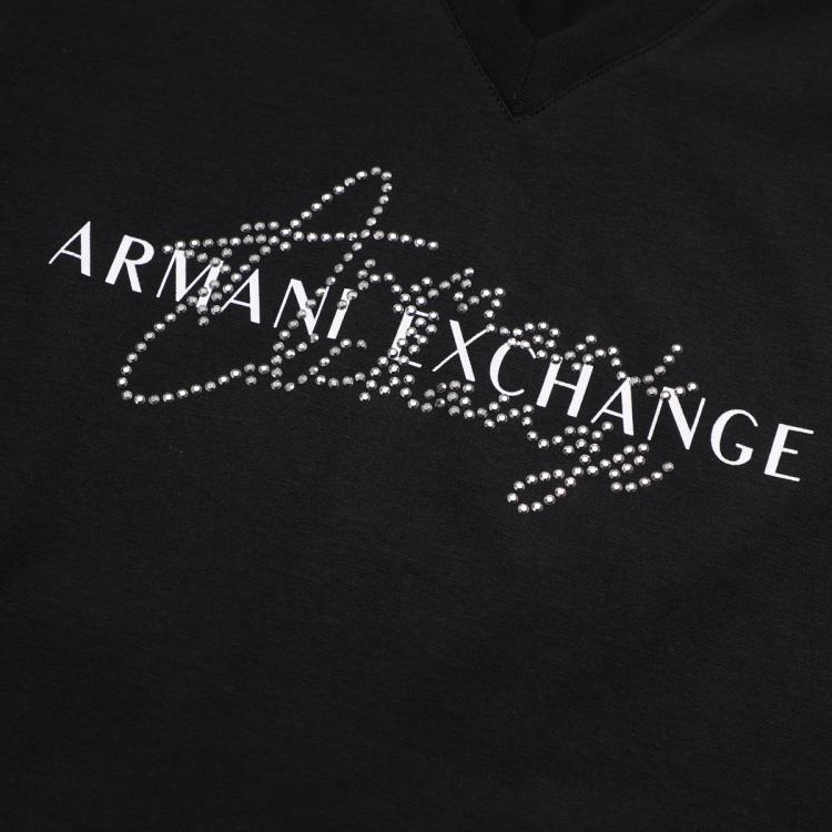 ARMANI EXCHANGE 女式棉质休闲日常v领带字母短袖T恤