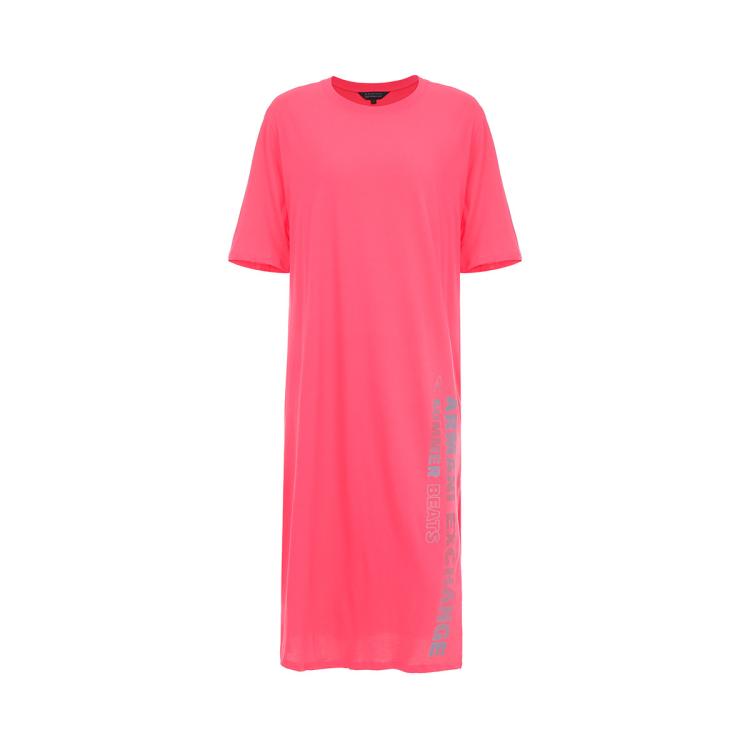 Armani Exchange 女士纯棉休闲日常宽松轻透下摆开叉圆领长款连衣裙 In Pink