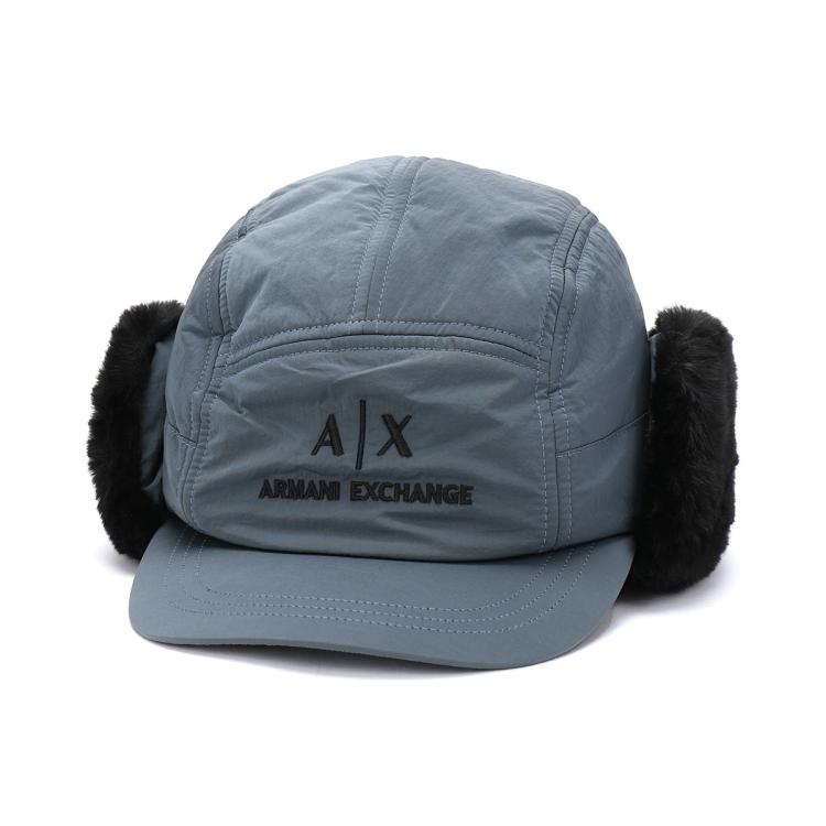 Armani Exchange 男士字母logo绒毛保暖户外运动休闲棒球帽 In Gray