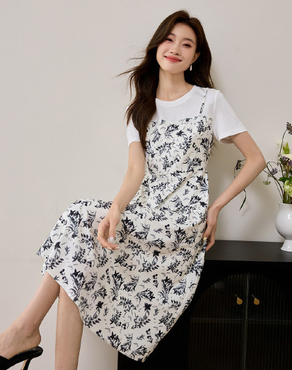 sachin and babi light blue dress Retro Floral Print Ruffle Chiffon Elegant Midi Dress A-line V Neck Beach Vacation  Dress Women Korean Fashion Summer Vestidos