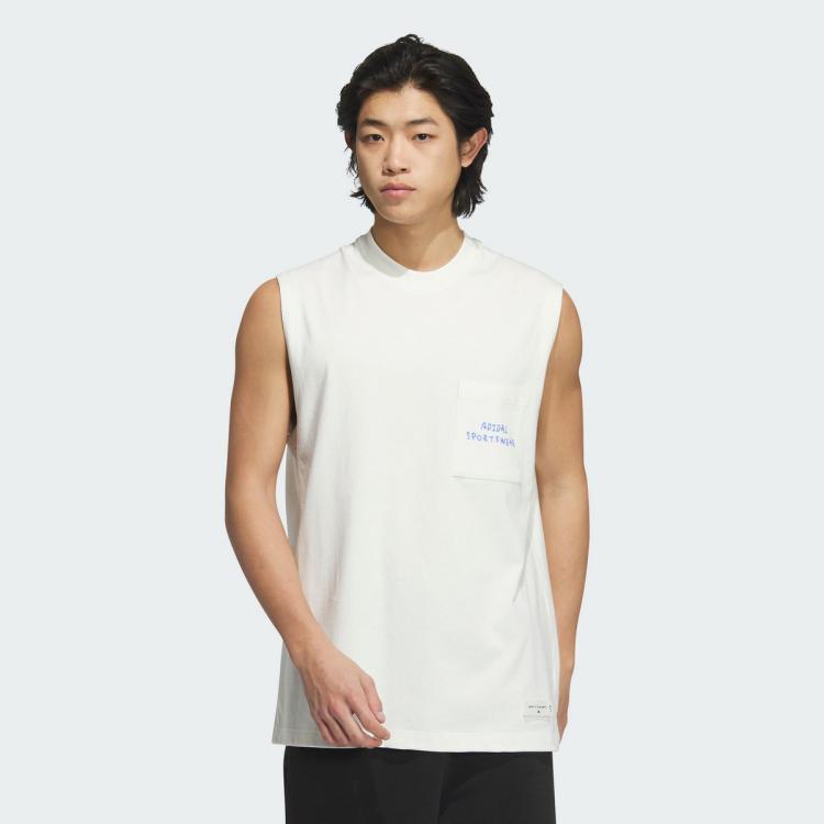 Adidas Originals Adidas M Gfx Tank男士舒适耐磨运动休闲背心尺码偏大 In White