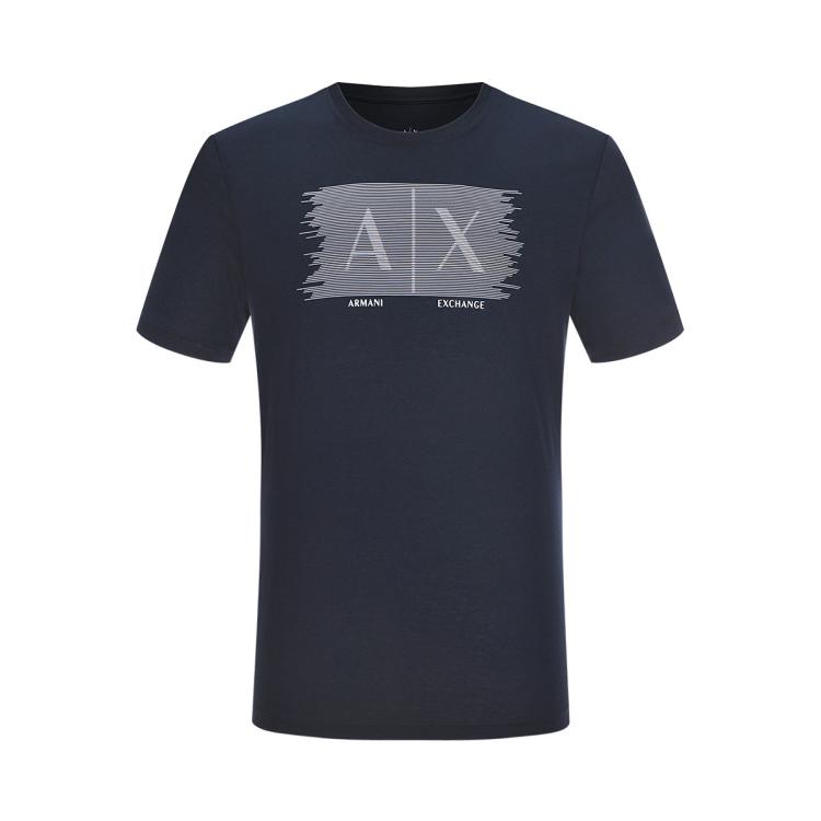 Armani Exchange 男士帅气有型印花logo短袖t恤 In Blue