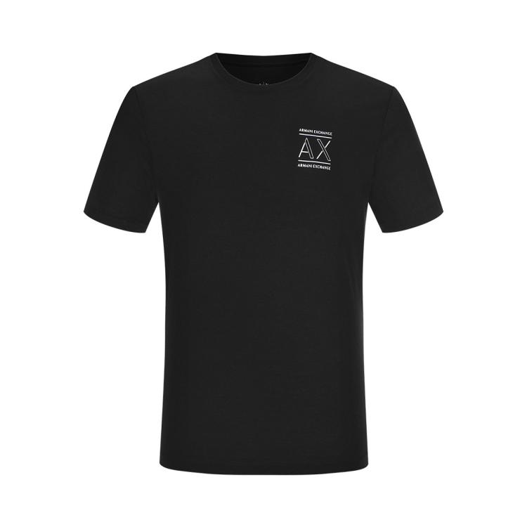 Armani Exchange 男士潮酷帅气印花logo纯棉圆领短袖t恤 In Black