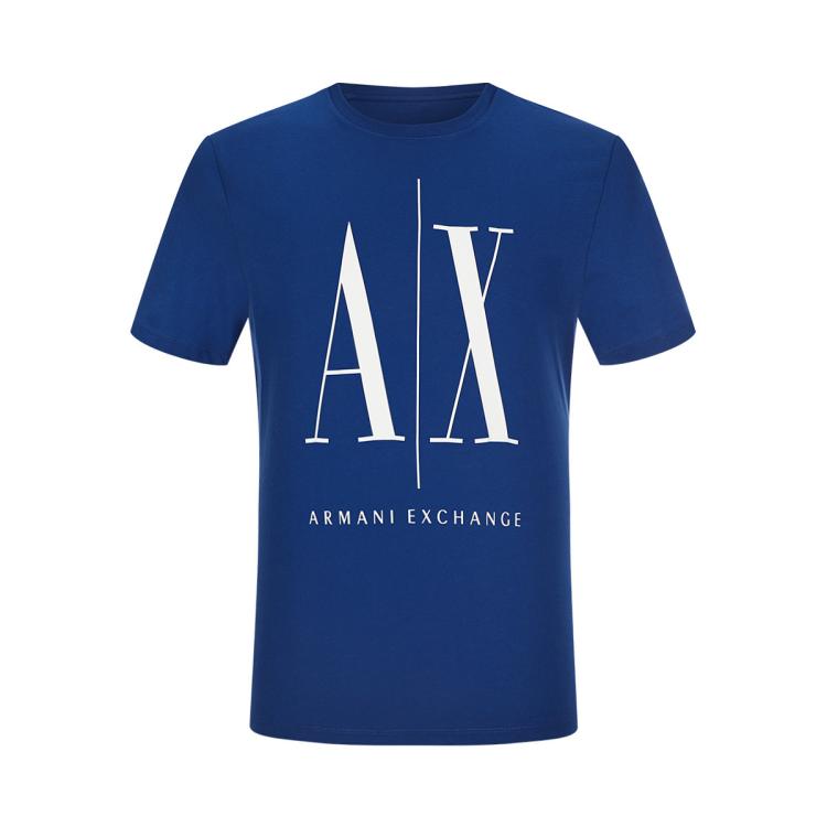 Armani Exchange 男士新潮帅气大logo纯棉圆领短袖t恤 In Blue