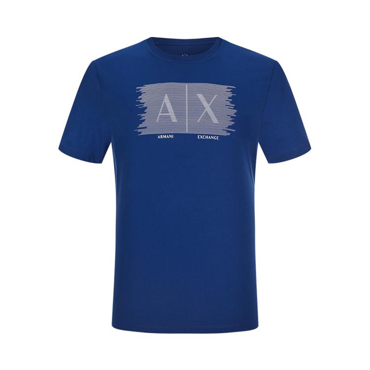 Armani Exchange 男士帅气有型印花logo短袖t恤 In Blue