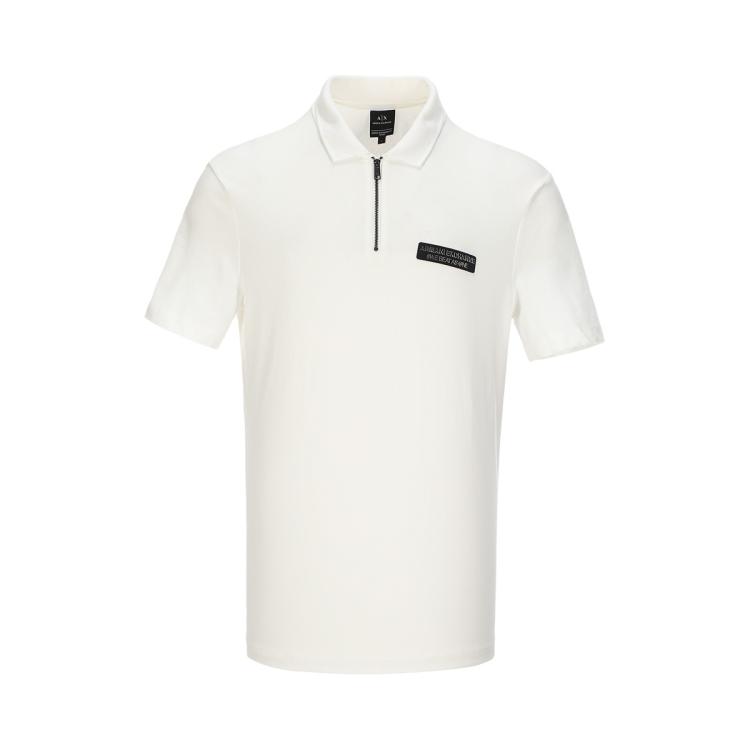 Armani Exchange 男士潮酷时髦半拉链透气短袖polo衫 In White