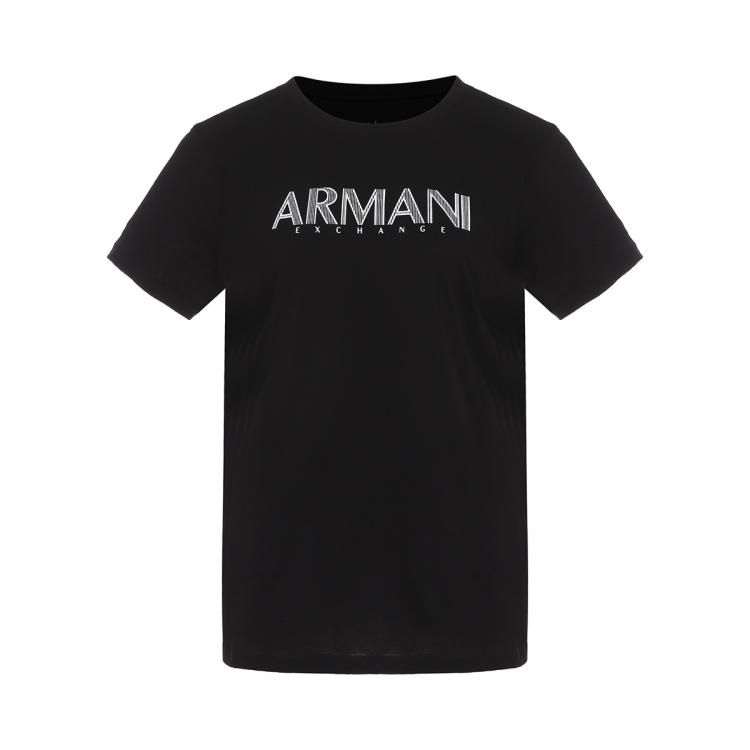Armani Exchange 女士时尚俏皮logo标纯棉圆领短袖t恤 In Black