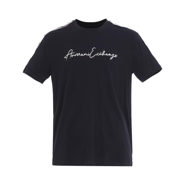 Armani Exchange 男士刺绣logo纯棉亲肤短袖t恤 In Black