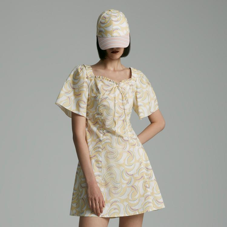 Ports 1961 Pure宝姿女装短袖中长连衣裙抽象符号印花连衣裙 In Multi