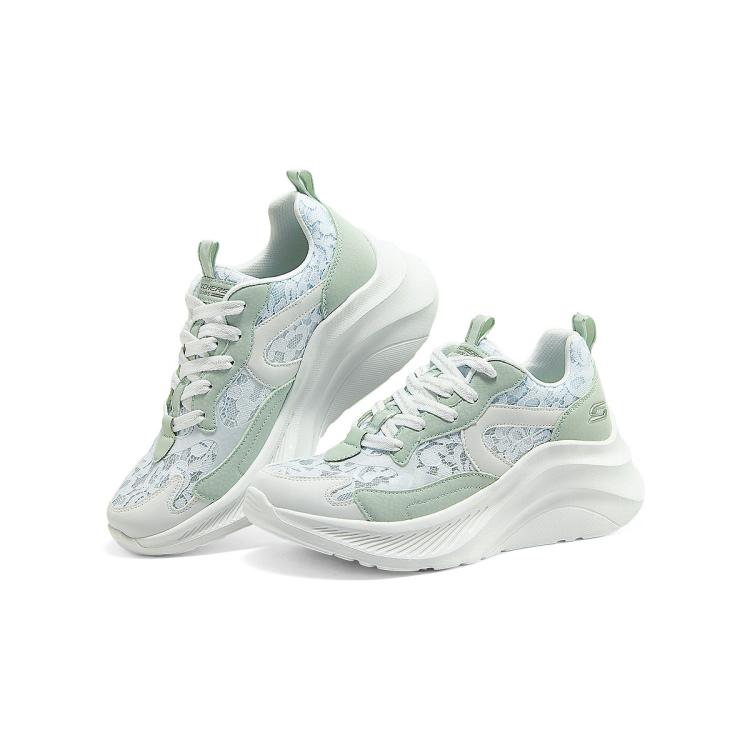 SKECHERS 斯凯奇 【糕糕鞋】蕾丝网面女鞋运动休闲鞋厚底小白鞋女轻薄透气夏季