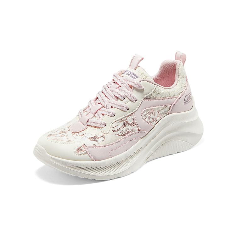 SKECHERS 斯凯奇 【糕糕鞋】蕾丝网面女鞋运动休闲鞋厚底小白鞋女轻薄透气夏季