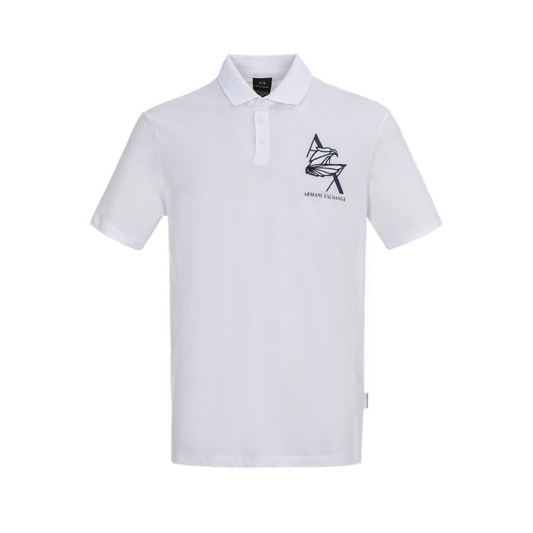 Armani Exchange 男士刺绣logo纯棉运动休闲翻领短袖polo衫 In White