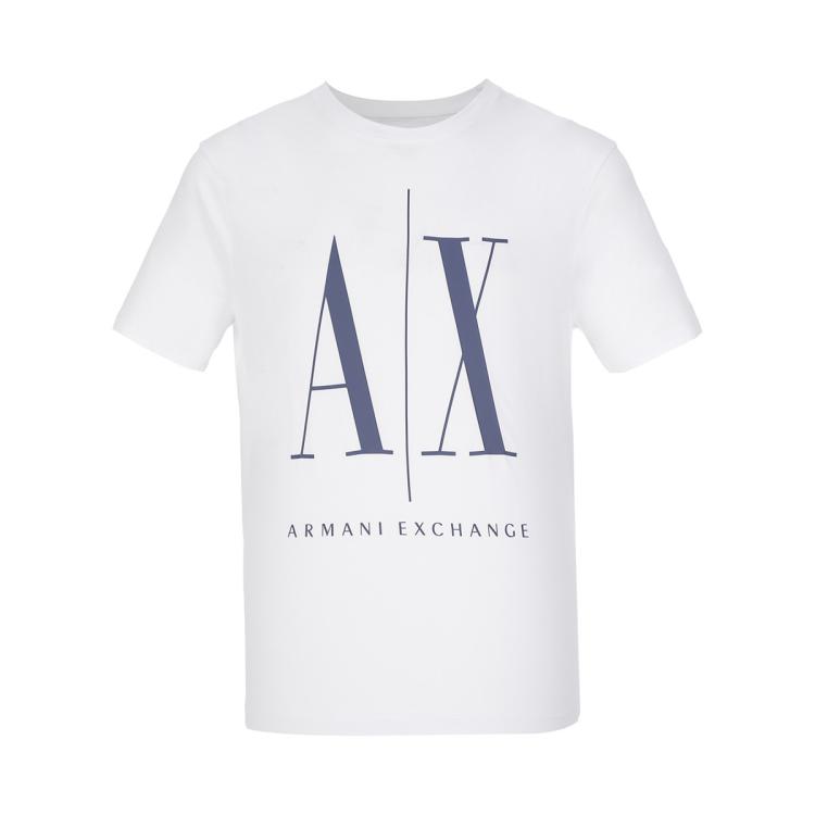 Armani Exchange 男士新潮帅气大logo纯棉圆领短袖t恤 In White