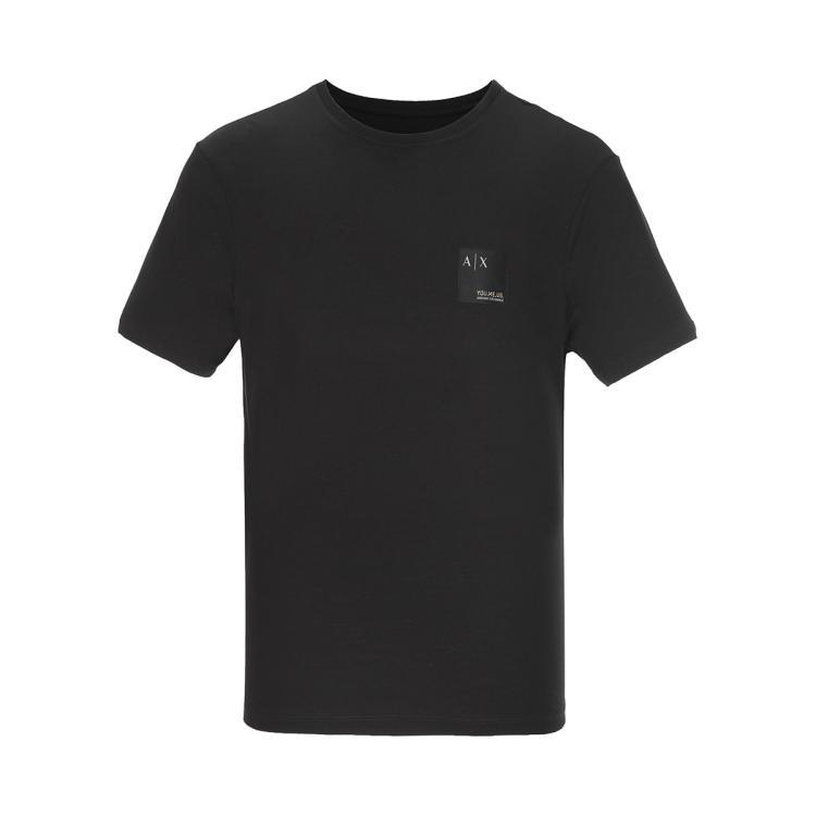 Armani Exchange 男士时髦潮酷拼色字母圆领短袖t恤 In Black