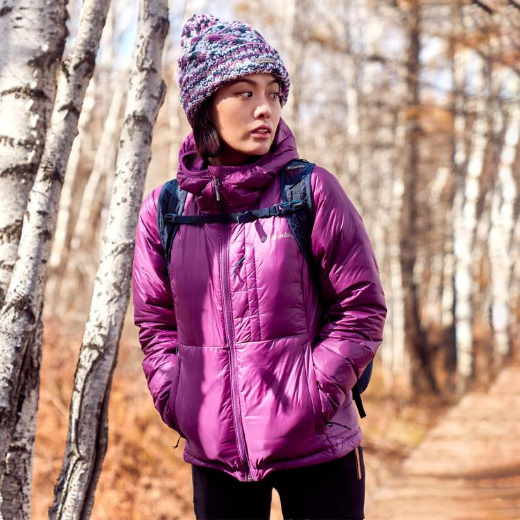 Columbia 户外秋冬女式鹅绒热能连帽羽绒服 In Purple