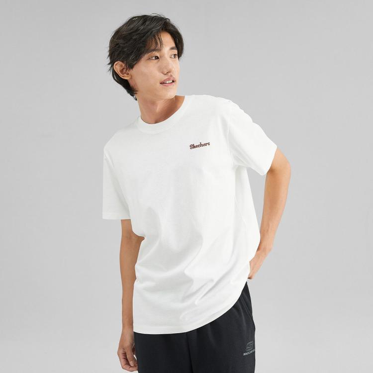 Skechers 【缤纷休闲】男女同款运动t恤针织短袖t恤衫时尚简约夏季 In White