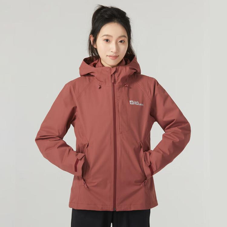 Jack Wolfskin 狼爪冲锋衣秋冬女式户外防风防泼水羽绒内胆三合一外套 In Red