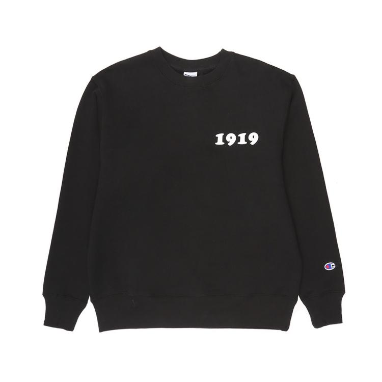 Champion Kids'  【100%棉】男式时髦潮酷复古风印花logo圆领套头卫衣 In Black