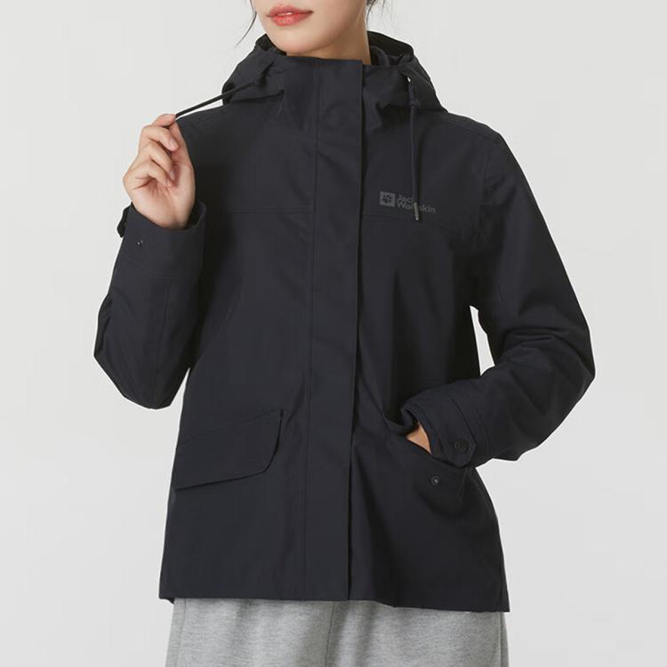 Jack Wolfskin 狼爪冲锋衣24秋冬女式户外运动休闲抓绒内胆三合一夹克外套 In Black