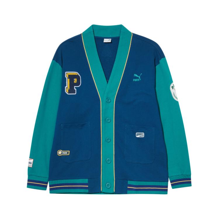 Puma 彪马 秋季情侣针织衫男女同款复古休闲开衫外套 Team Badge In Blue