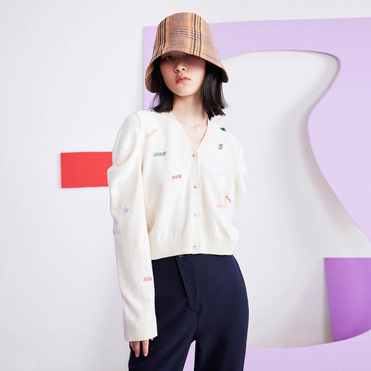 Ports 1961 Ports  Pure宝姿女装长袖刺绣针织休闲活力开衫 In White