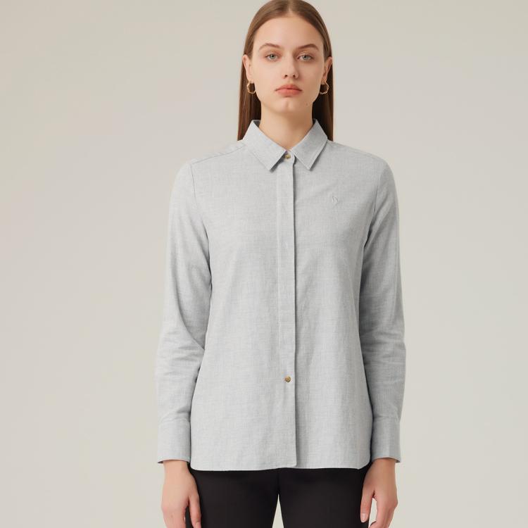 Hazzys 素色磨毛长袖衬衫女春秋衬衣外套 In Gray