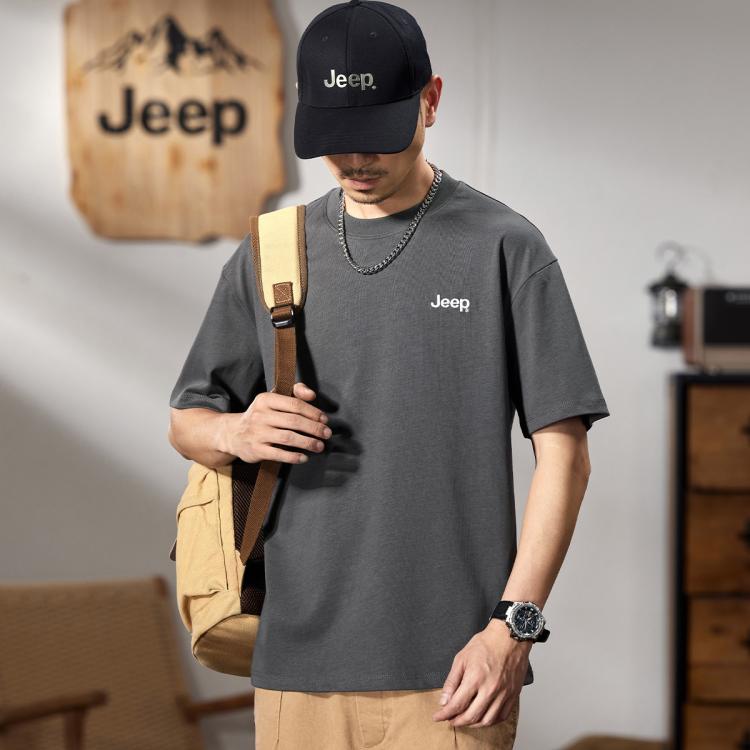 JEEP 260g重磅短袖T恤男2026夏季圆领纯棉套头上衣宽松短袖男
