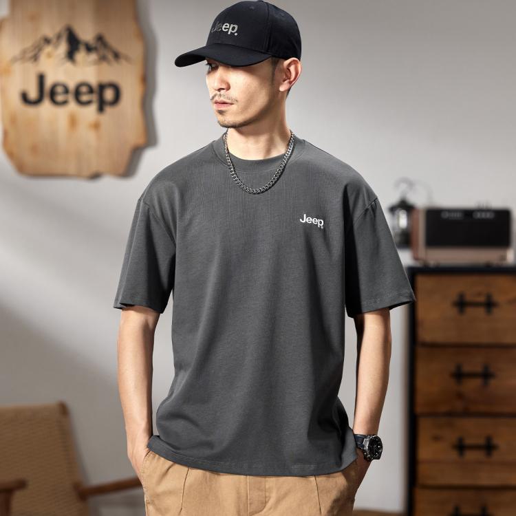 JEEP 260g重磅短袖T恤男2026夏季圆领纯棉套头上衣宽松短袖男