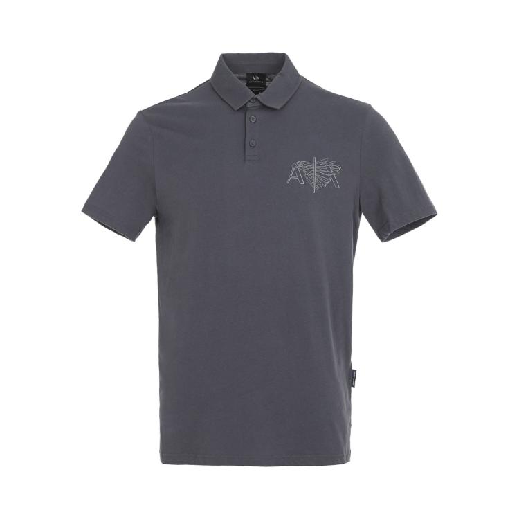 Armani Exchange 【100%棉】男式轻薄柔软舒适简约风logo印花短袖休闲polo衫 In Gray