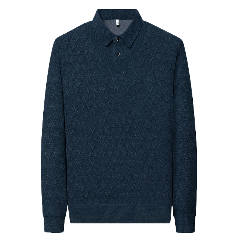 Muszoom 【加绒加厚&假两件】冬季简约柔软舒适保暖套头男翻领针织衫男 55.1元