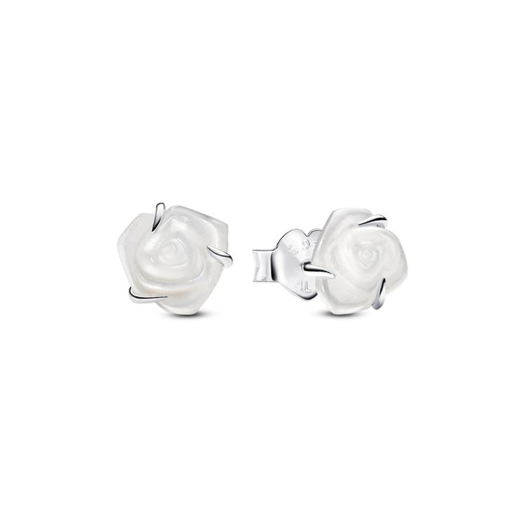 Pandora Man-made Mother Of Pearl White Rose Bloom Stud Earrings In Sterling Silver In White