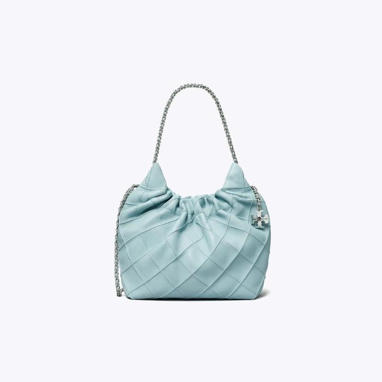 Tory Burch Mini Fleming Quilted Leather Hobo Bag In Blue