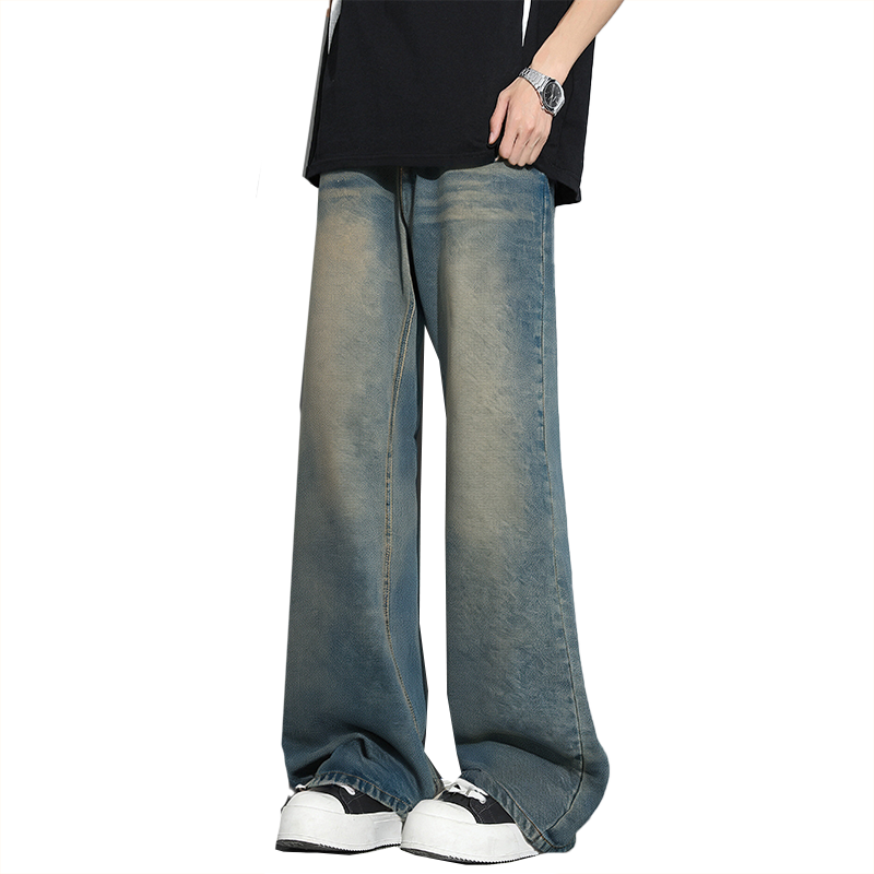 GENIO LAMODE 秋季男生经典美款百搭阔腿垂感经典复古舒适时尚长款牛仔裤男士款 65元