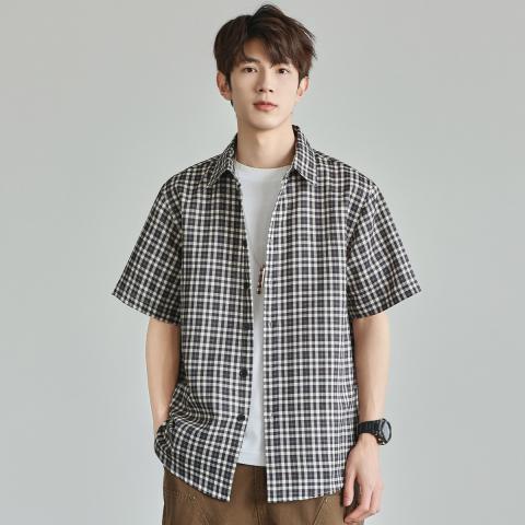 班尼路 夏季时尚经典格纹衬衫短袖男日常简约潮流百搭休闲翻领短袖衬衫男 图片 3