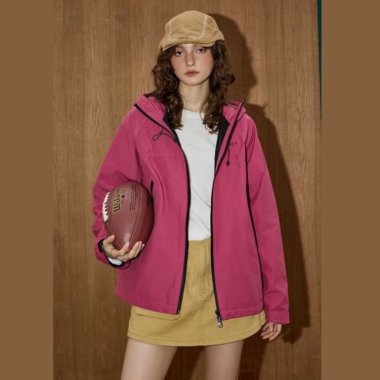 COOLHUT 撞色连帽户外运动风登山服工装宽松休闲抽绳春季女式外套