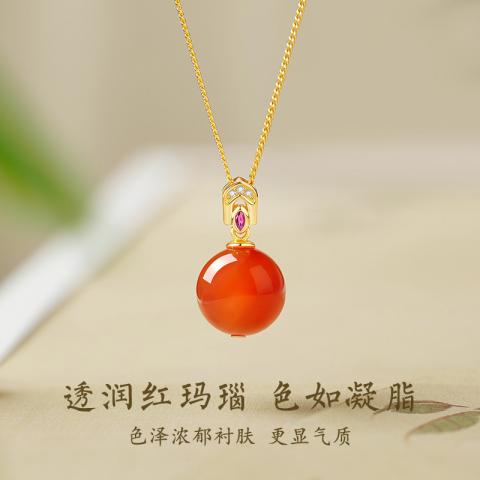 诺米美物 莹润红玛瑙项链女高级感轻奢925纯银锁骨链新中式项饰生日礼物 图片 2