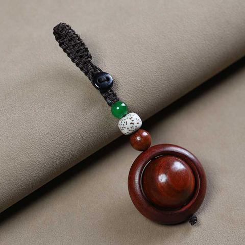 诺米美物 【时来运转】小叶紫檀木质纹理钥匙扣挂件 图片 3