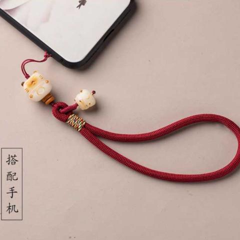 诺米美物 可爱招*财猫菩提手机链红色手腕绳手工编织手机壳挂绳相机小挂件 图片 3