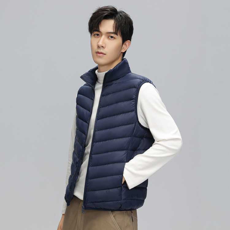 鸭鸭 冬季休闲保暖轻薄柔软外穿羽绒背心男士立领马夹男