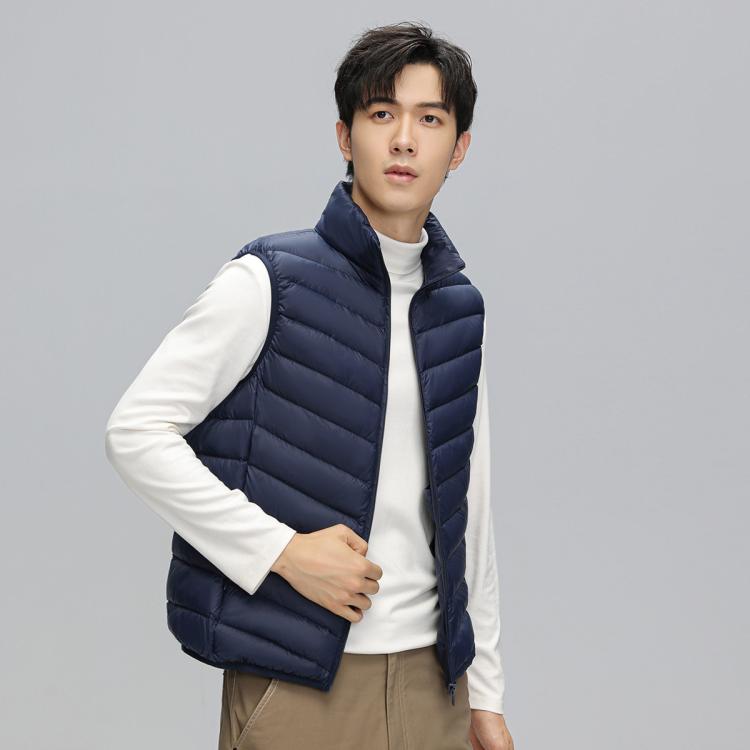 鸭鸭 冬季休闲保暖轻薄柔软外穿羽绒背心男士立领马夹男