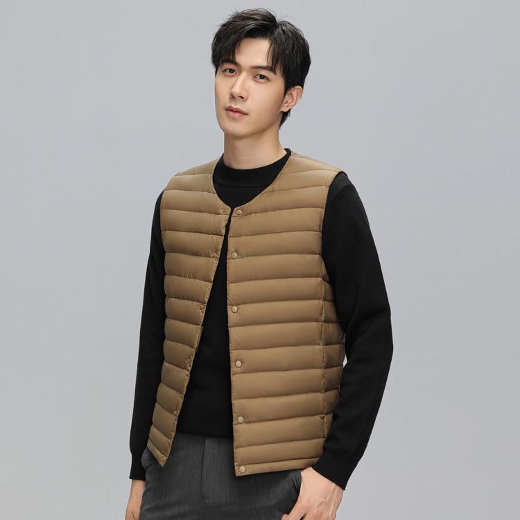 鸭鸭 冬季轻薄保暖时尚圆领内恤羽绒背心男士马夹