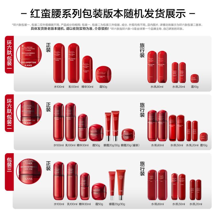 韩束 【直播有礼】红蛮腰水乳霜护肤品套装环六肽提拉紧致保湿焕亮