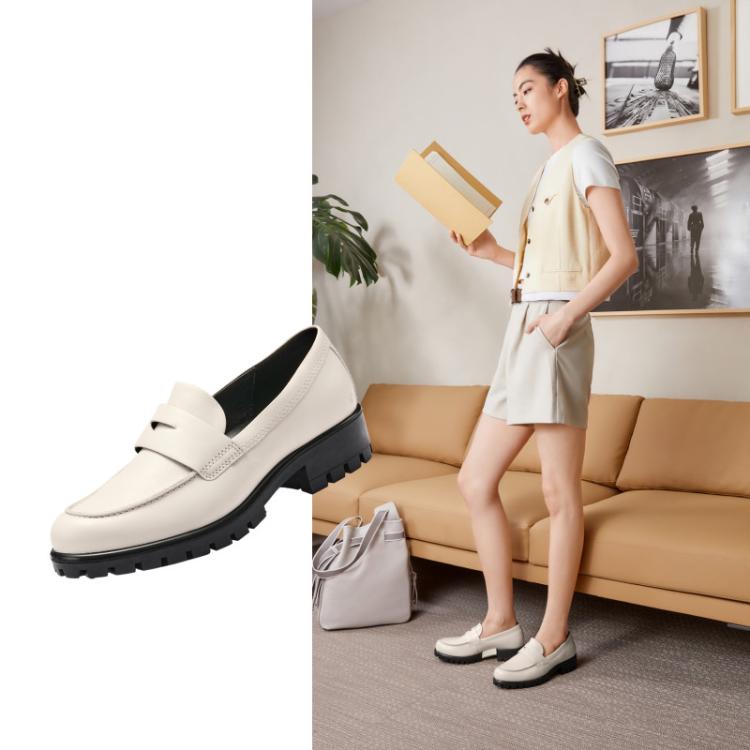 ECCO 乐福鞋女单鞋牛皮倪妮同款摩登490013