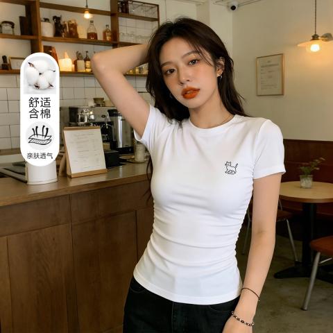 德尔惠 【女装】短袖T恤女夏季透气针织圆领休闲运动T恤打底衫上衣服女 图片 1