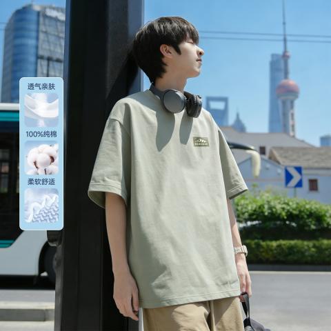 班尼路 【百搭出游】休闲纯棉短袖t恤男圆领夏季正肩青少年男款运动上衣 图片 3