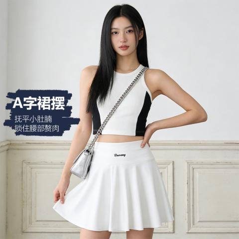 德尔惠 防走光】夏季高腰显瘦瑜伽A字带内衬短裙甜美收紧腰运动网球裙女 图片 2